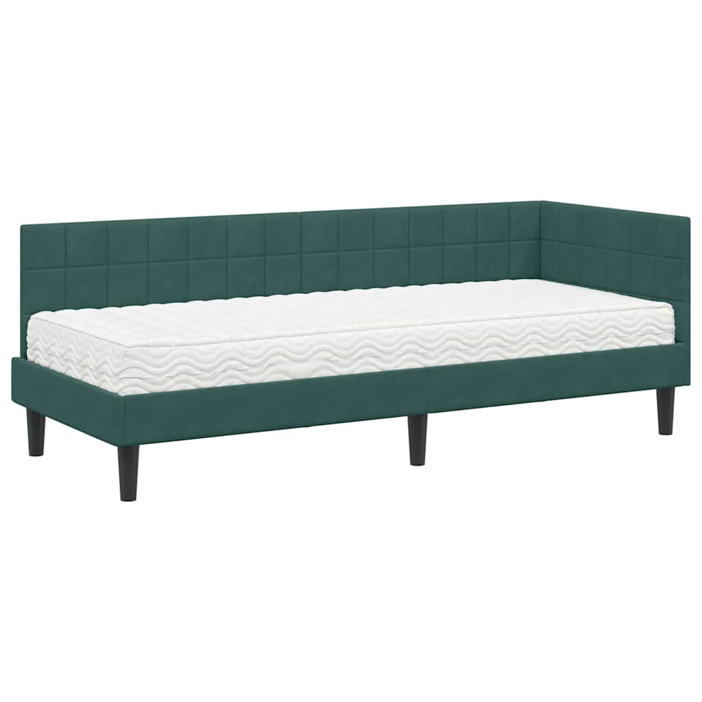 vidaXL Cadre de lit d'angle avec matelas et tête de lit 2 pcs Vert Velours
