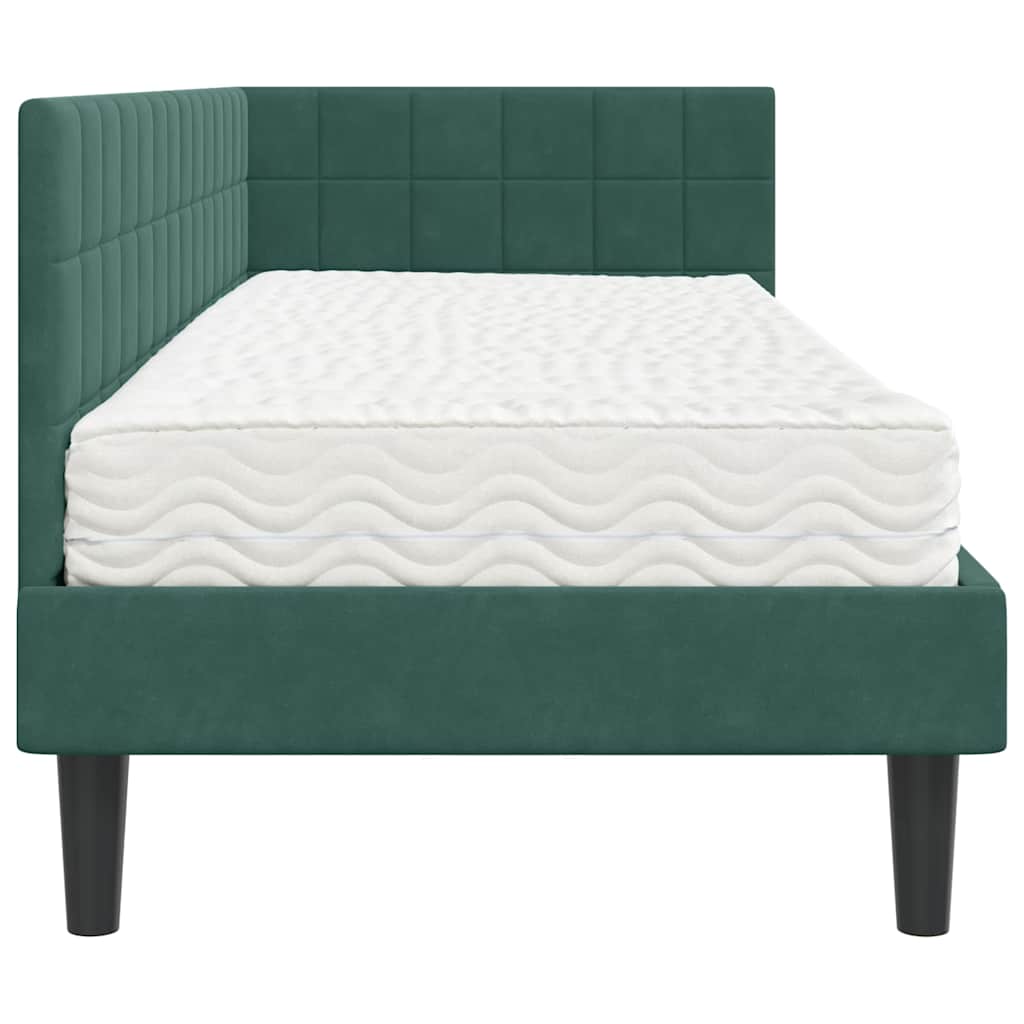 vidaXL Cadre de lit d'angle avec matelas et tête de lit 2 pcs Vert Velours