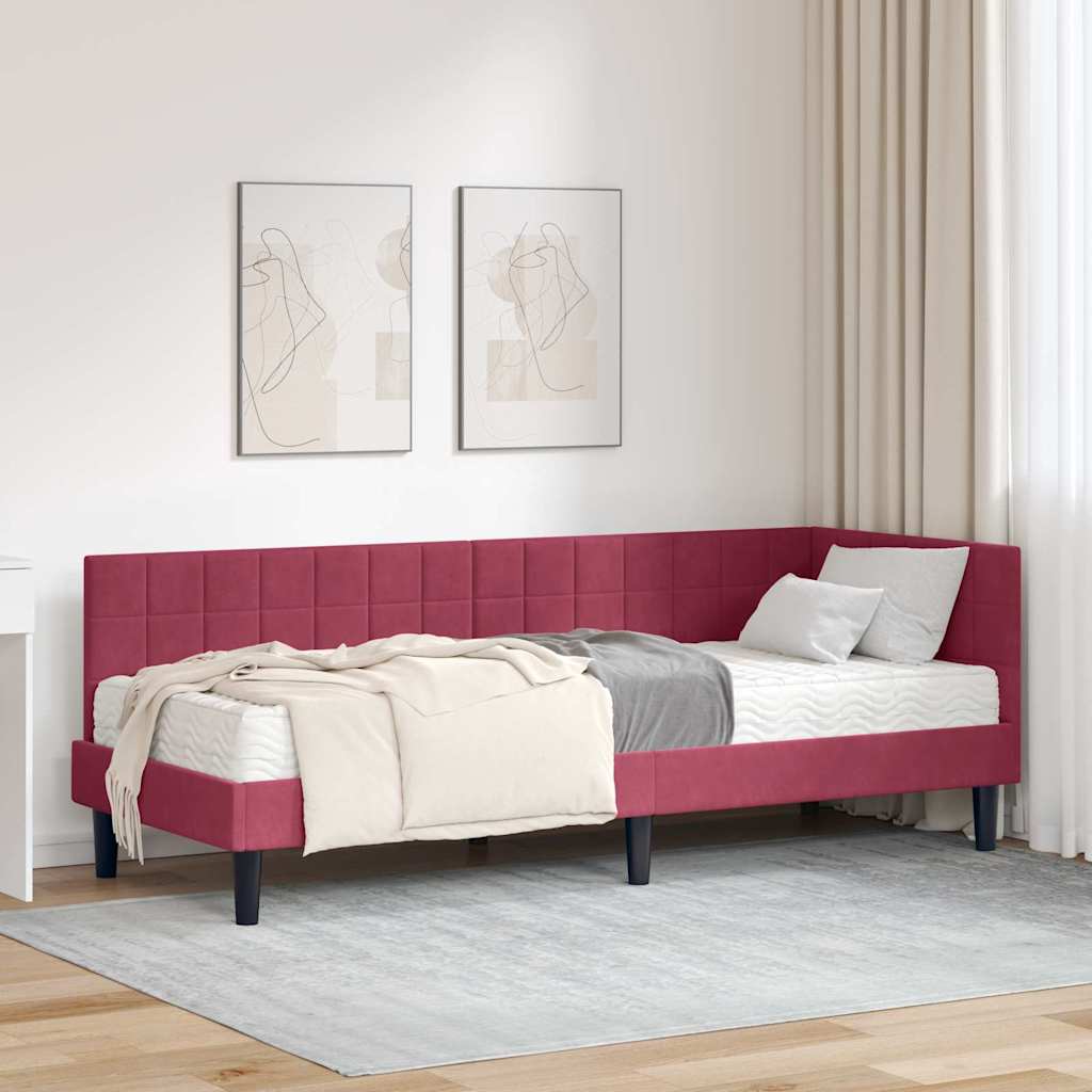 vidaXL Cadre de lit d'angle avec matelas et tête de lit 2 pcs Vert Velours