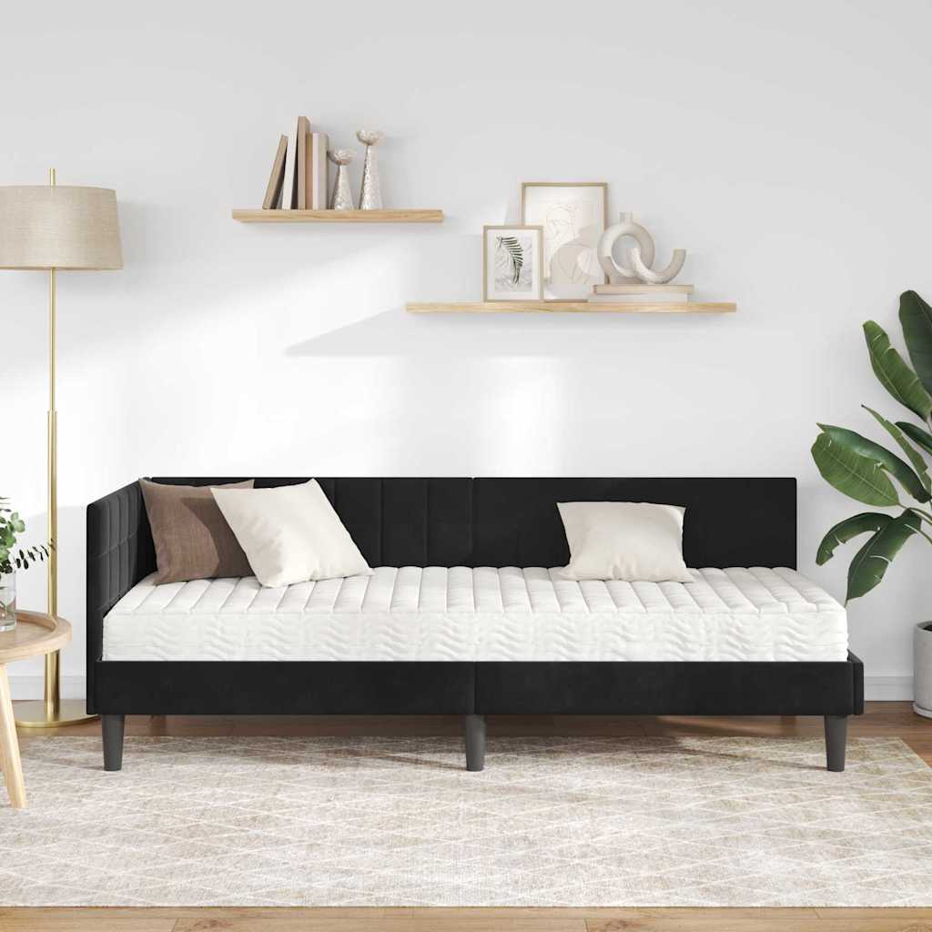 vidaXL Eckbettgestell mit Matratze mit Kopfteil 2 pcs Schwarz Samt