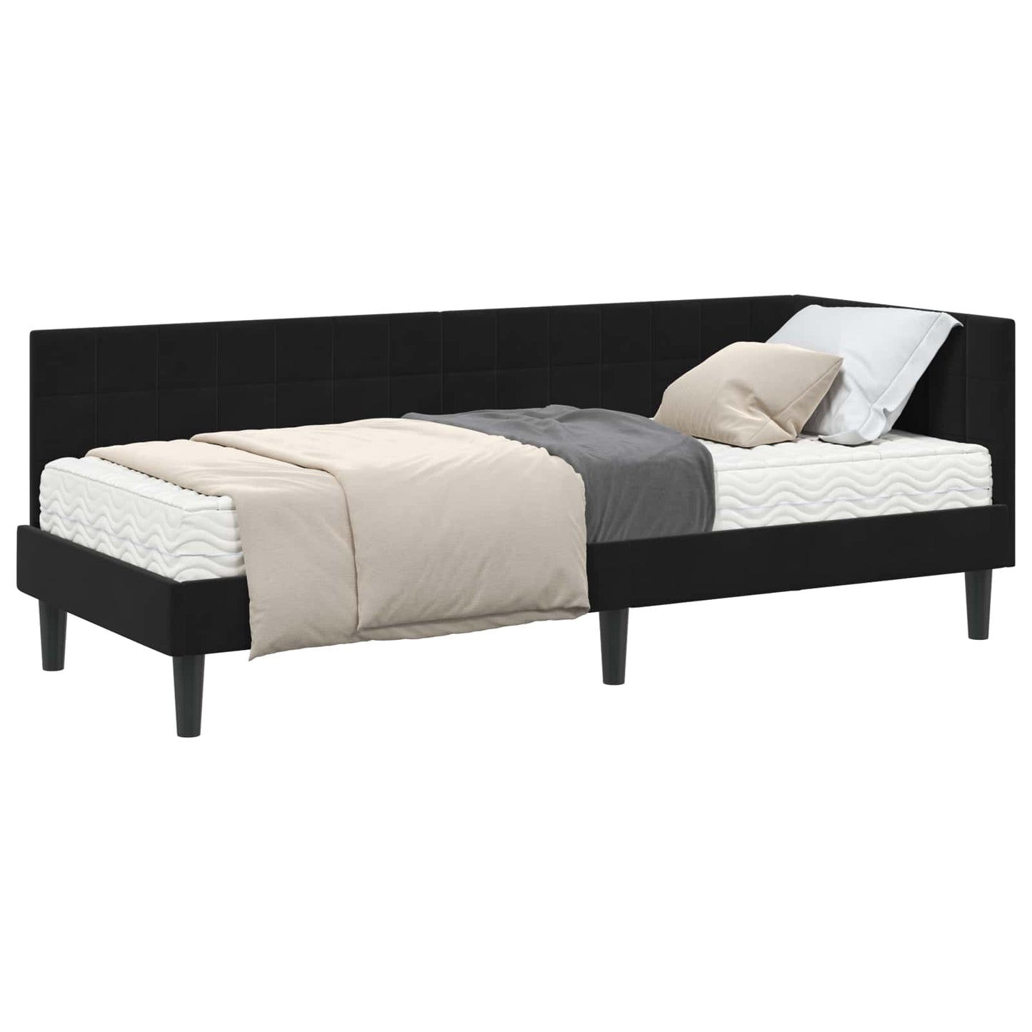 vidaXL Eckbettgestell mit Matratze mit Kopfteil 2 pcs Schwarz Samt
