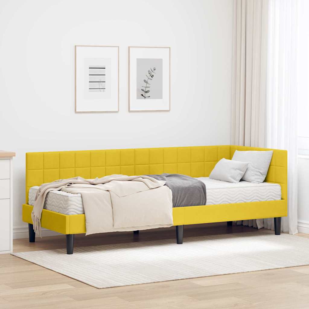 vidaXL Eckbettgestell mit Matratze mit Kopfteil 2 pcs Gelb Samt
