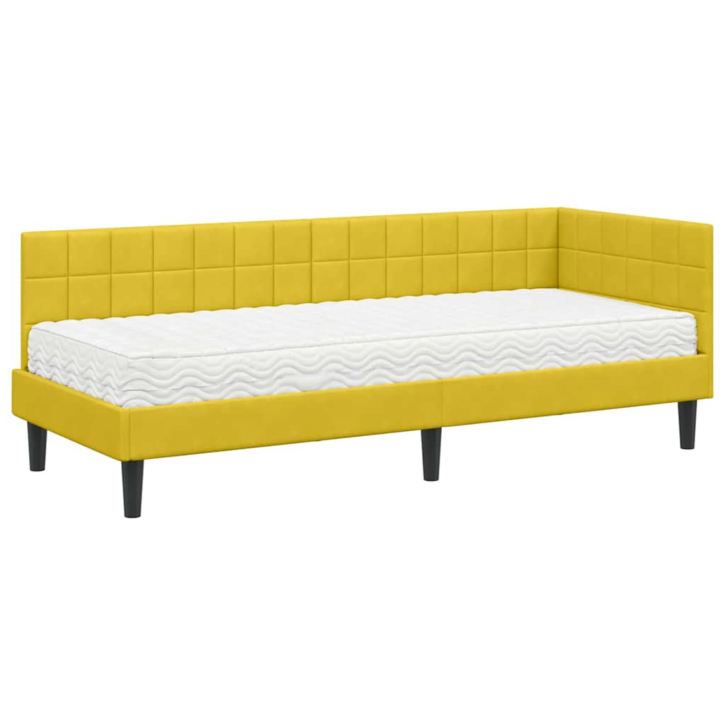 vidaXL Eckbettgestell mit Matratze mit Kopfteil 2 pcs Gelb Samt