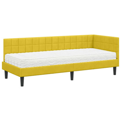 vidaXL Eckbettgestell mit Matratze mit Kopfteil 2 pcs Gelb Samt