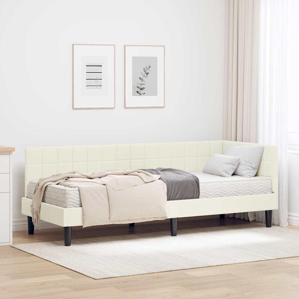 vidaXL Eckbettgestell mit Matratze mit Kopfteil 2 pcs Creme Samt