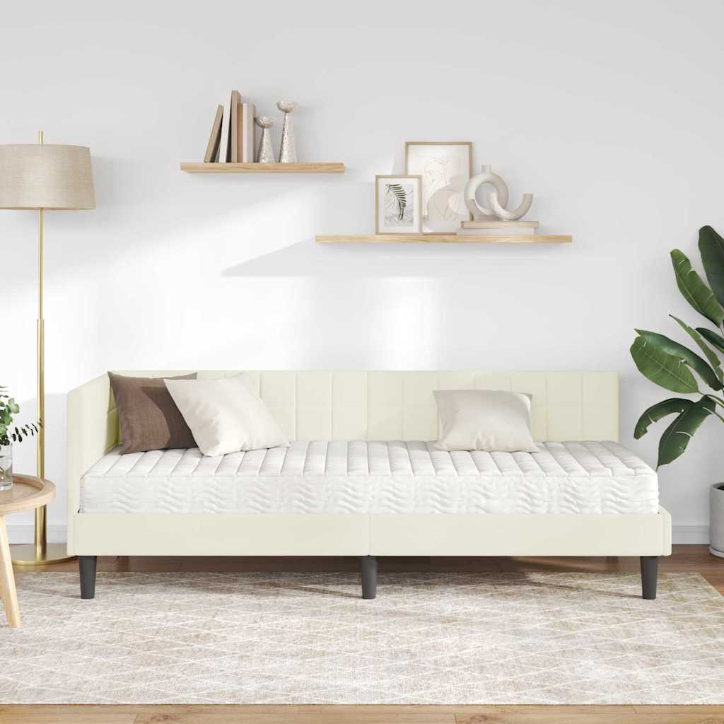 vidaXL Eckbettgestell mit Matratze mit Kopfteil 2 pcs Creme Samt