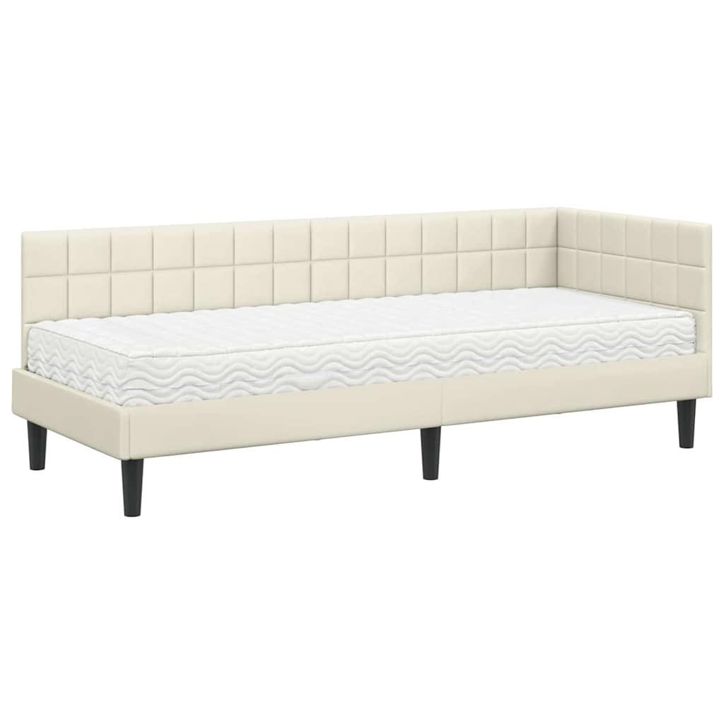 vidaXL Eckbettgestell mit Matratze mit Kopfteil 2 pcs Creme Samt