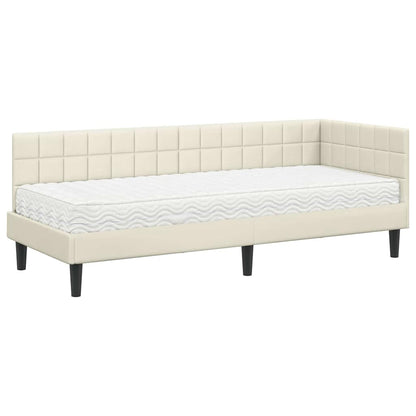 vidaXL Eckbettgestell mit Matratze mit Kopfteil 2 pcs Creme Samt