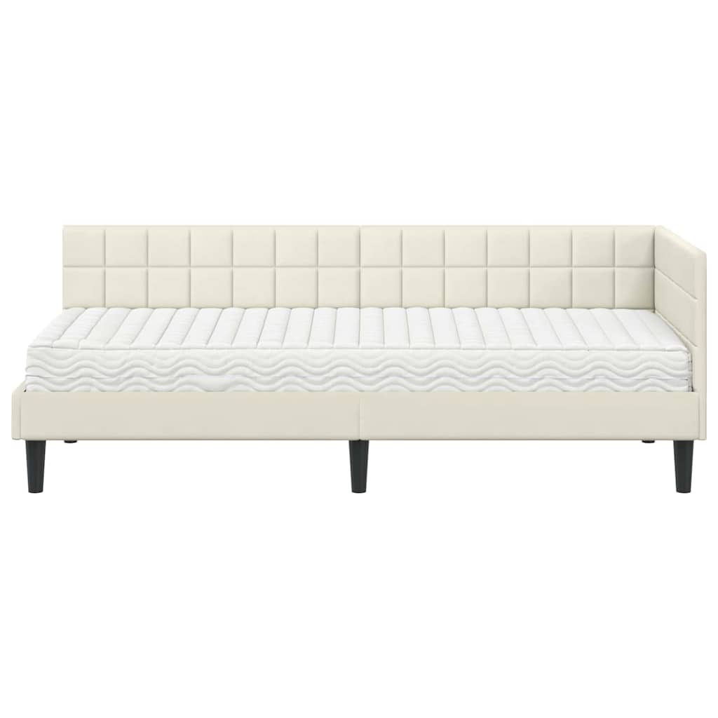 vidaXL Eckbettgestell mit Matratze mit Kopfteil 2 pcs Creme Samt