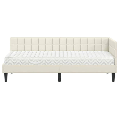 vidaXL Eckbettgestell mit Matratze mit Kopfteil 2 pcs Creme Samt