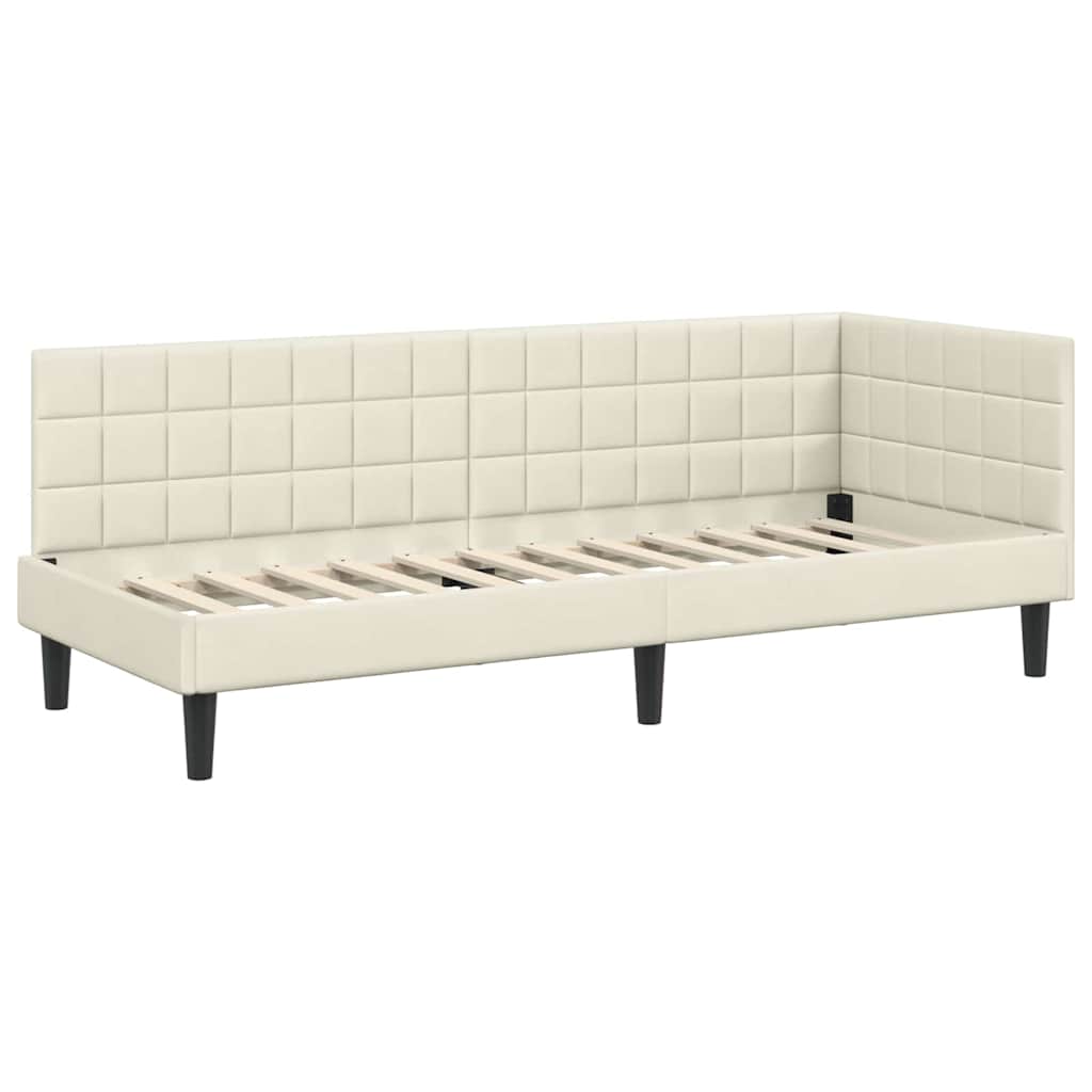 vidaXL Eckbettgestell mit Matratze mit Kopfteil 2 pcs Creme Samt