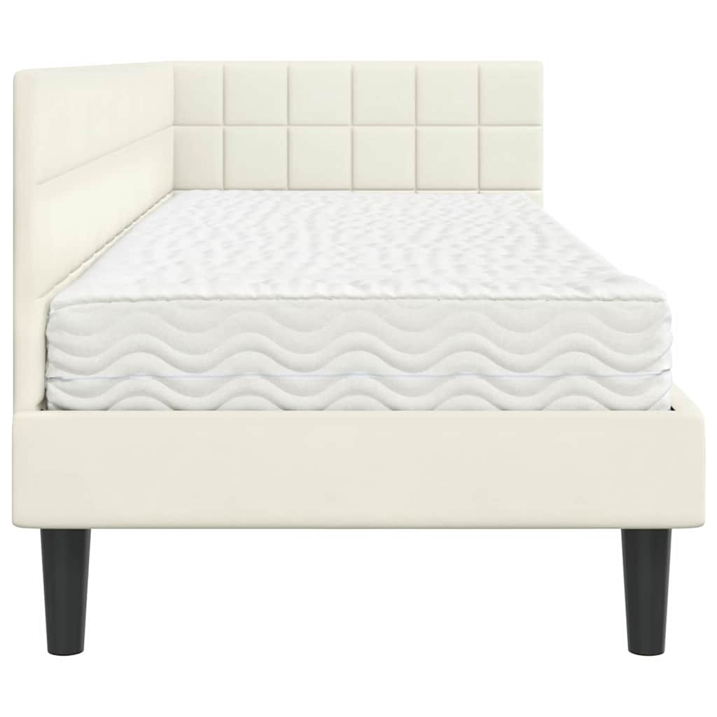 vidaXL Eckbettgestell mit Matratze mit Kopfteil 2 pcs Creme Samt