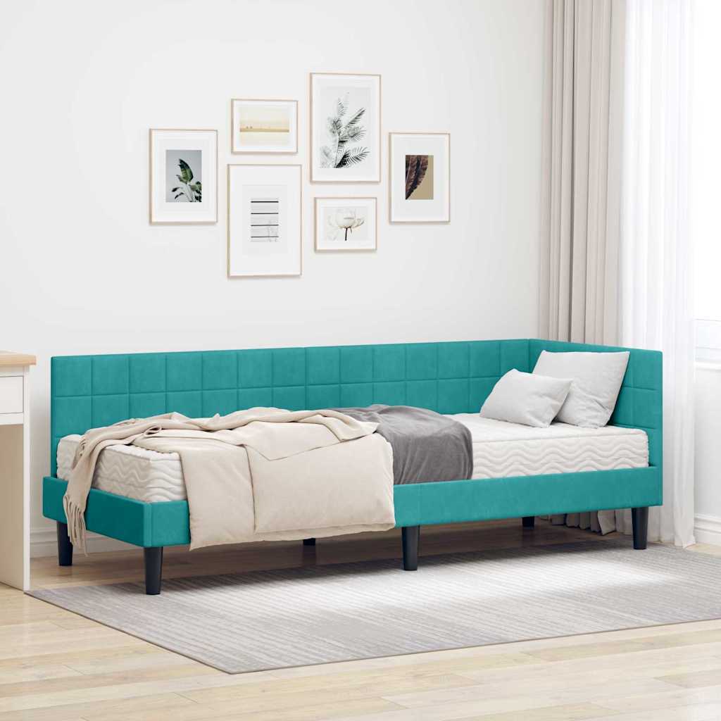 vidaXL Eckbettgestell mit Matratze mit Kopfteil 2 pcs Türkis Samt