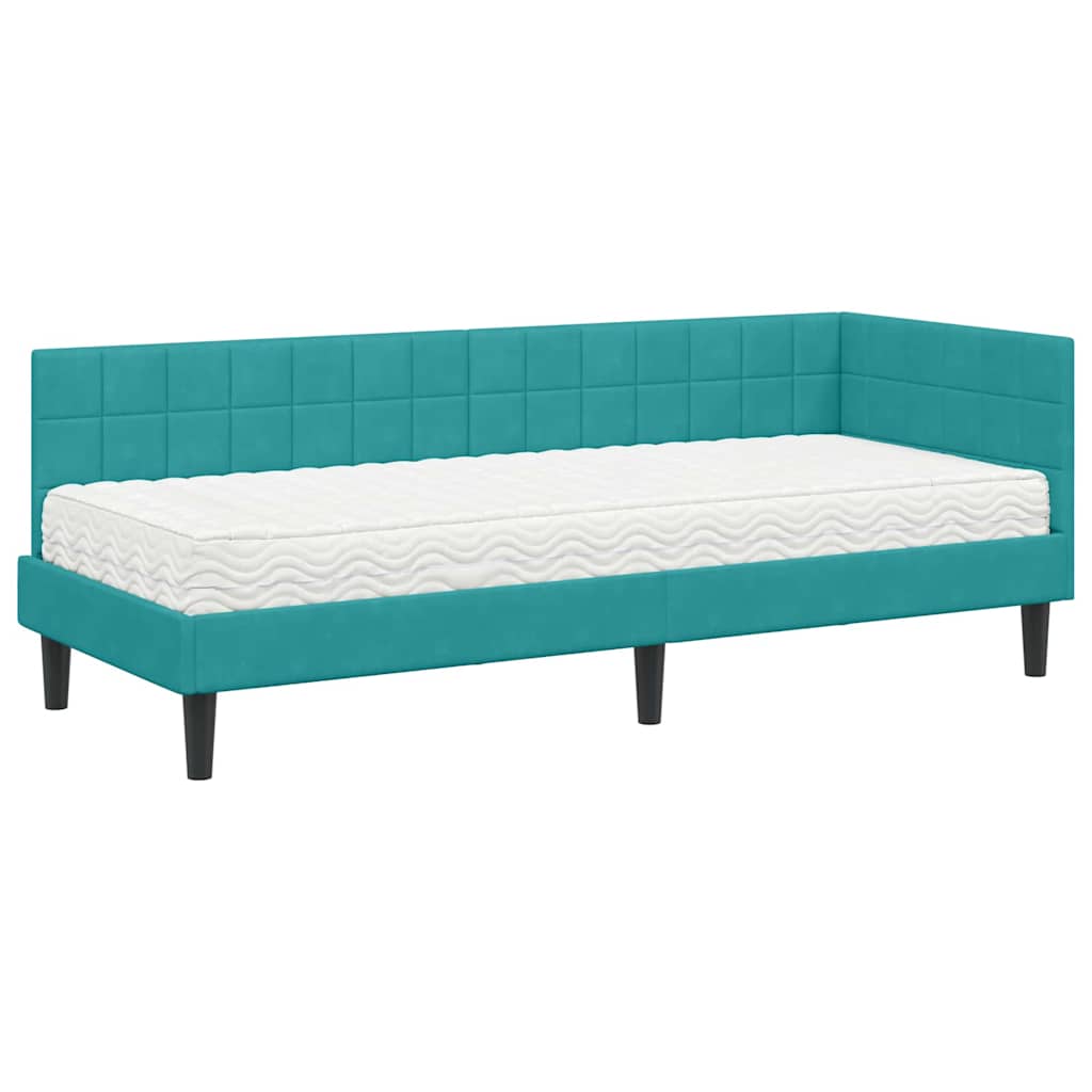 vidaXL Eckbettgestell mit Matratze mit Kopfteil 2 pcs Türkis Samt