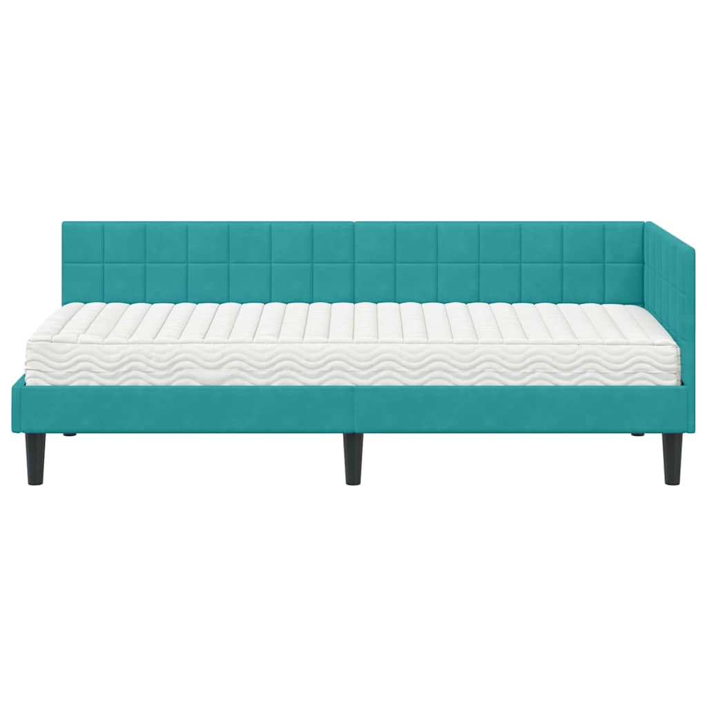vidaXL Eckbettgestell mit Matratze mit Kopfteil 2 pcs Türkis Samt