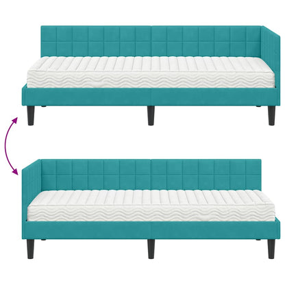 vidaXL Eckbettgestell mit Matratze mit Kopfteil 2 pcs Türkis Samt