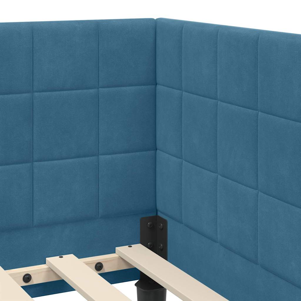 vidaXL Eckbettgestell mit Matratze mit Kopfteil 2 pcs Blau Samt