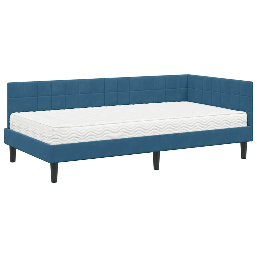 vidaXL Eckbettgestell mit Matratze mit Kopfteil 2 pcs Blau Samt