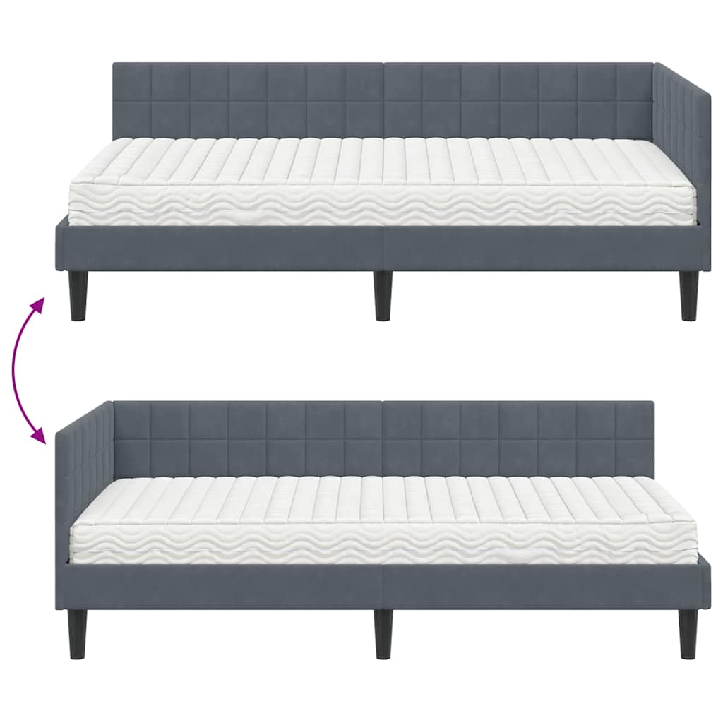 vidaXL Eckbettgestell mit Matratze mit Kopfteil 2 pcs Grau Samt