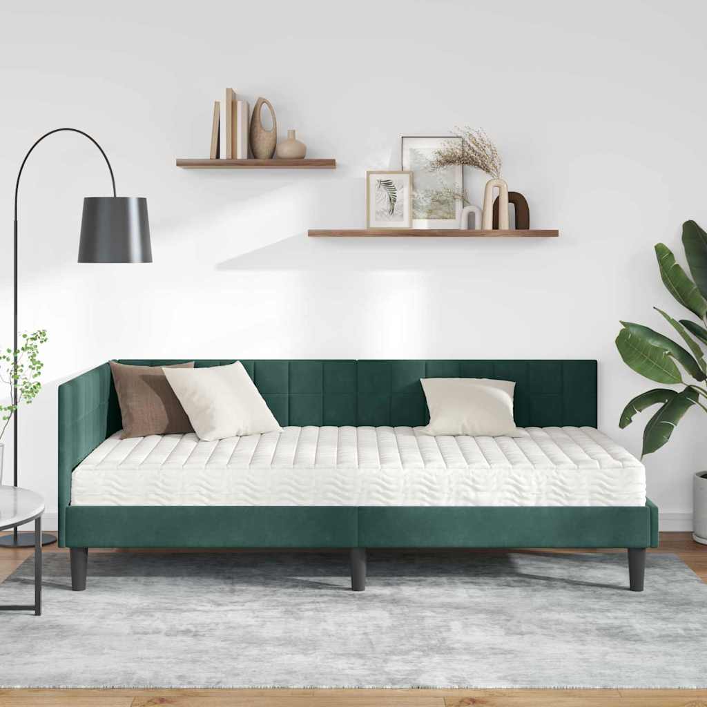 vidaXL Eckbettgestell mit Matratze mit Kopfteil 2 pcs Grün Samt