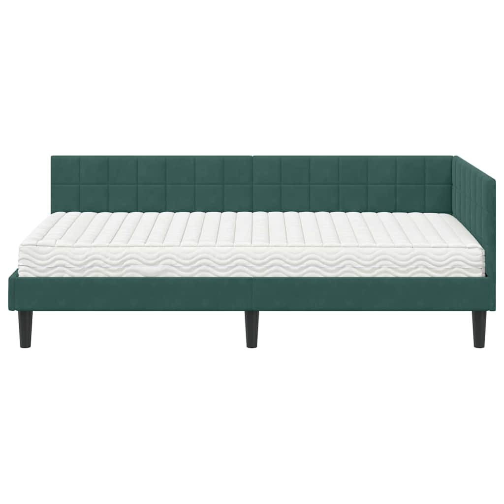 vidaXL Eckbettgestell mit Matratze mit Kopfteil 2 pcs Grün Samt