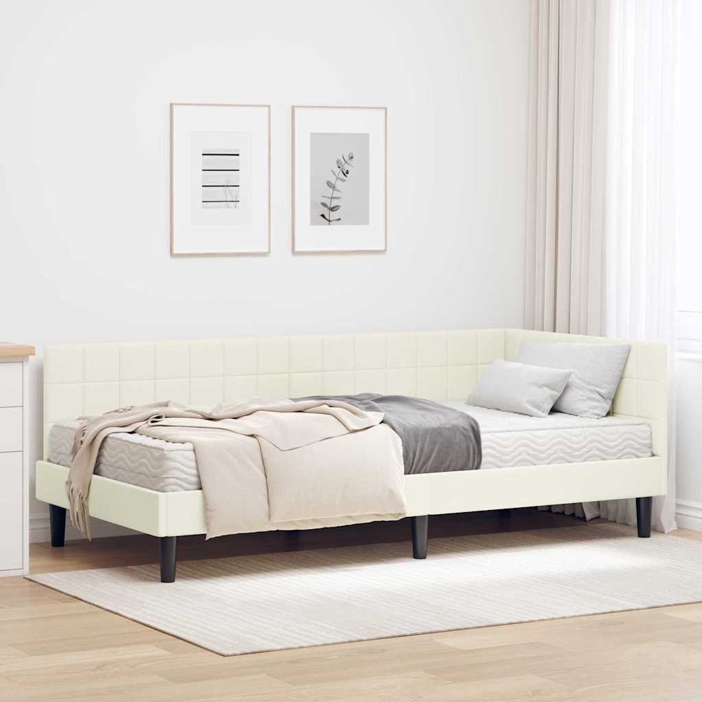 vidaXL Eckbettgestell mit Matratze mit Kopfteil Creme 90 x 190 cm Samt