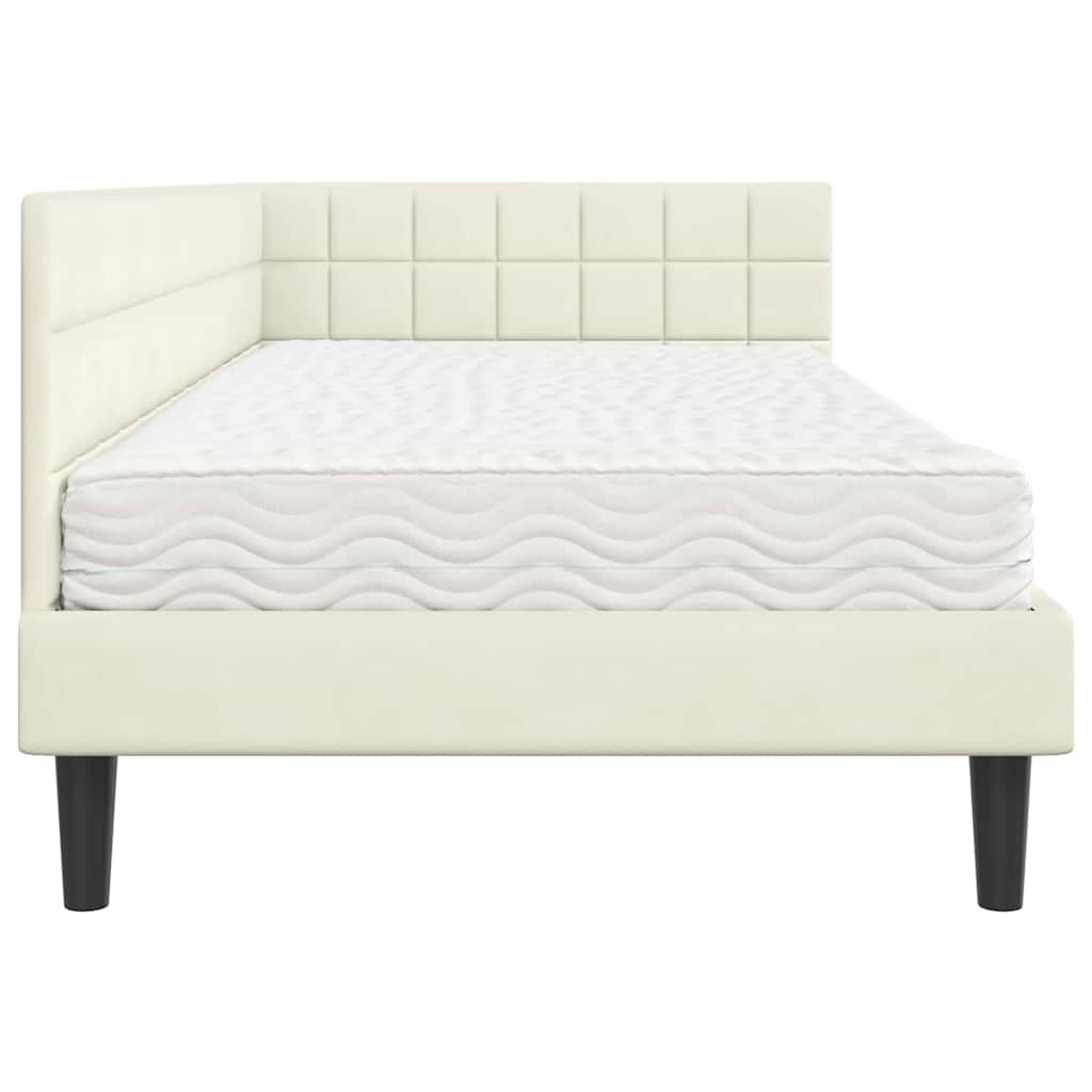 vidaXL Eckbettgestell mit Matratze mit Kopfteil Creme 90 x 190 cm Samt