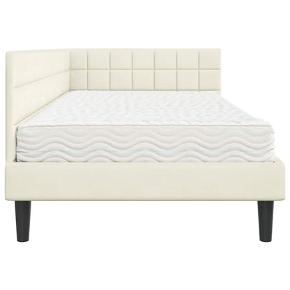 vidaXL Eckbettgestell mit Matratze mit Kopfteil Creme 90 x 190 cm Samt