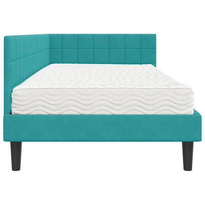 vidaXL Eckbettgestell mit Matratze Türkis 90 x 190 cm Samt