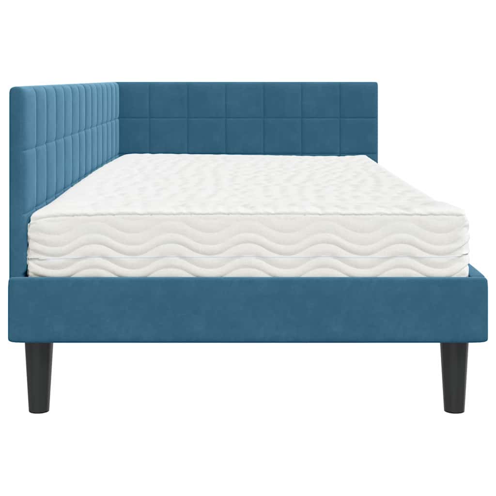 vidaXL Eckbettgestell mit Matratze mit Kopfteil 2 pcs Blau Samt