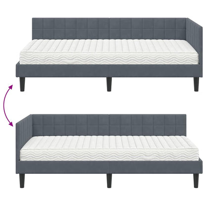vidaXL Eckbettgestell mit Matratze mit Kopfteil 2 pcs Grau Samt