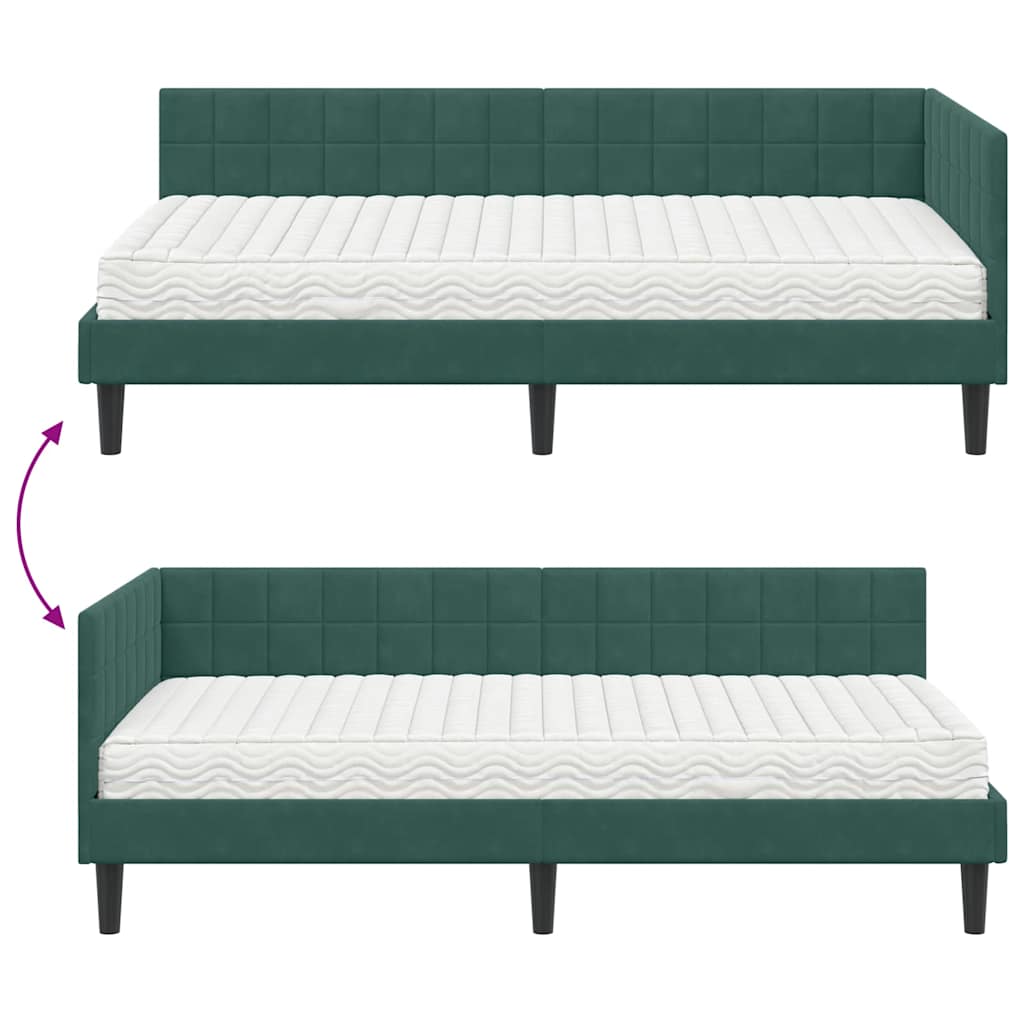 vidaXL Eckbettgestell mit Matratze mit Kopfteil 2 pcs Grün Samt