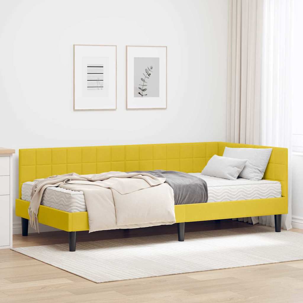 vidaXL Eckbettgestell mit Matratze mit Kopfteil 2 pcs Gelb Samt