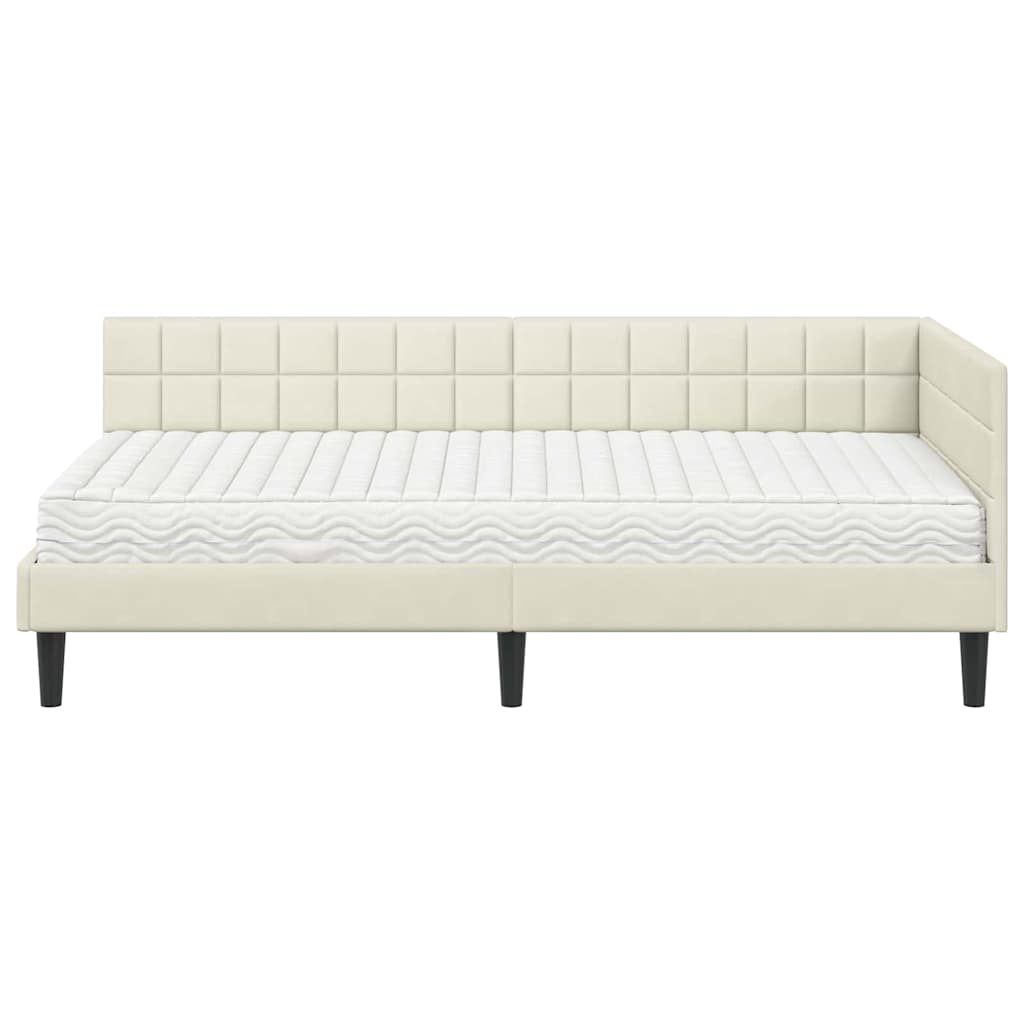 vidaXL Eckbettgestell mit Matratze mit Kopfteil 2 pcs Creme Samt