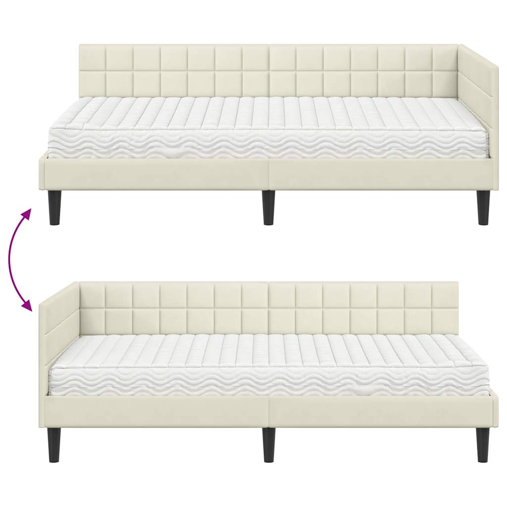 vidaXL Eckbettgestell mit Matratze mit Kopfteil 2 pcs Creme Samt