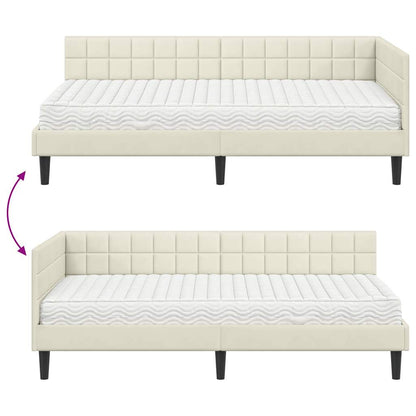 vidaXL Eckbettgestell mit Matratze mit Kopfteil 2 pcs Creme Samt