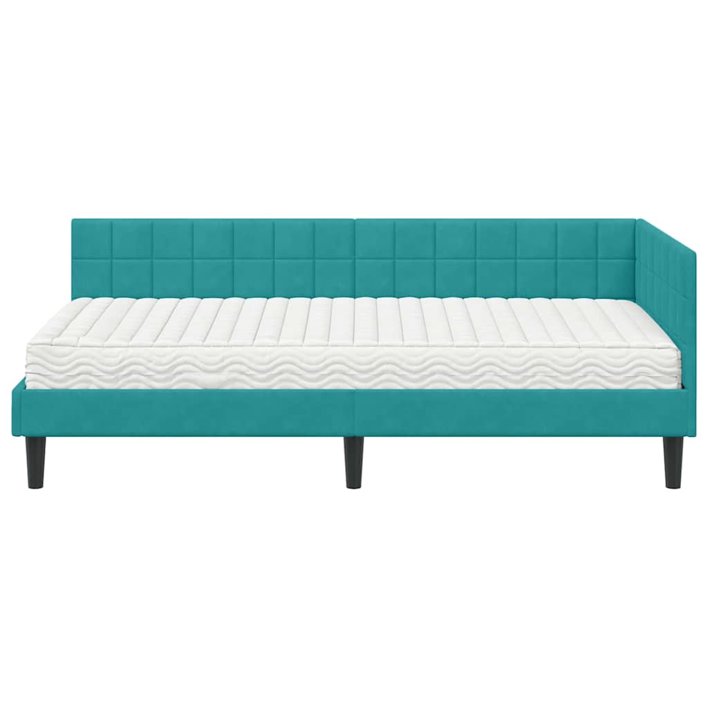 vidaXL Eckbettgestell mit Matratze mit Kopfteil 2 pcs Türkis Samt