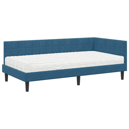 vidaXL Eckbettgestell mit Matratze mit Kopfteil 2 pcs Blau Samt