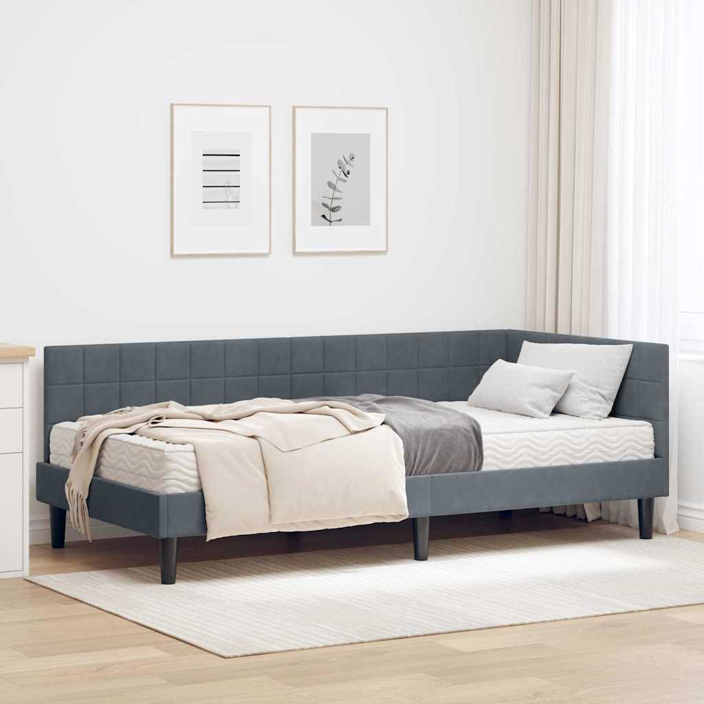 vidaXL Eckbettgestell mit Matratze mit Kopfteil 2 pcs Grau Samt