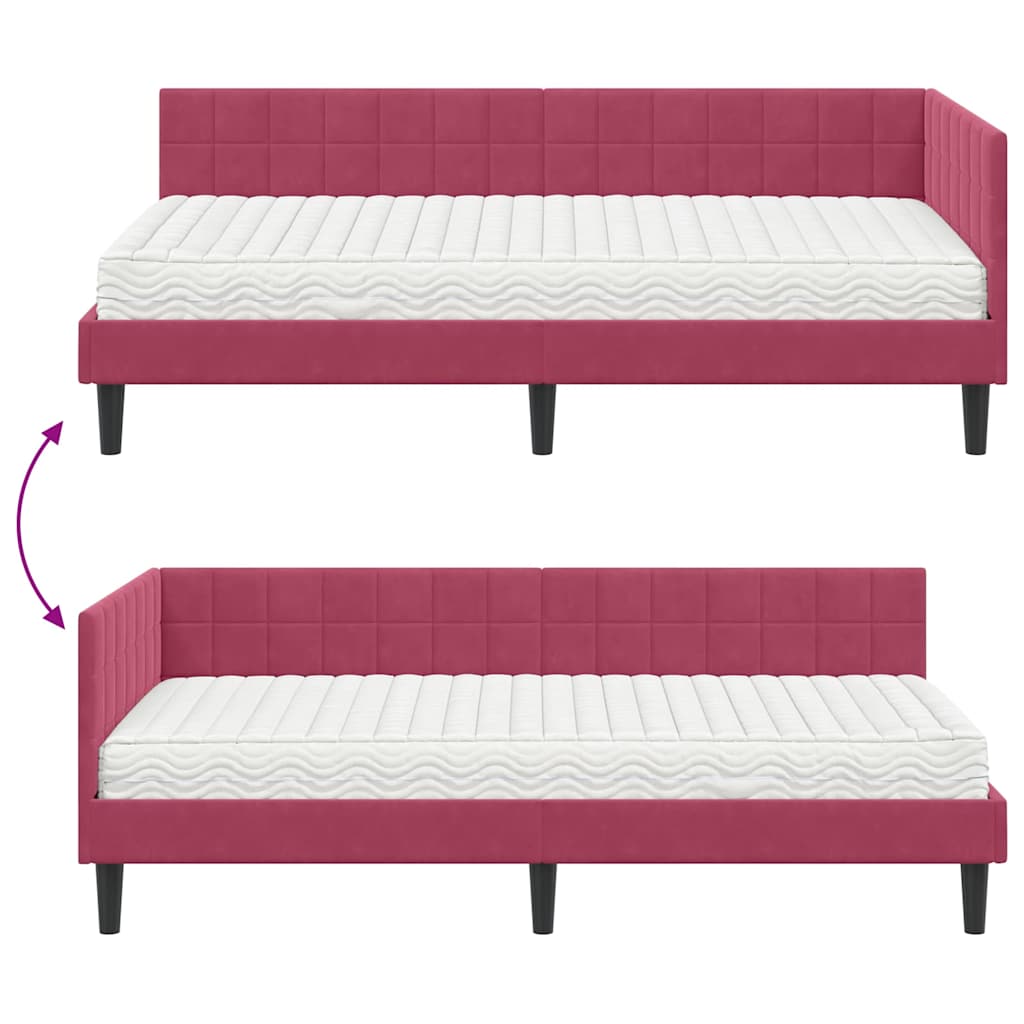 vidaXL Eckbettgestell mit Matratze mit Kopfteil 2 pcs Grün Samt