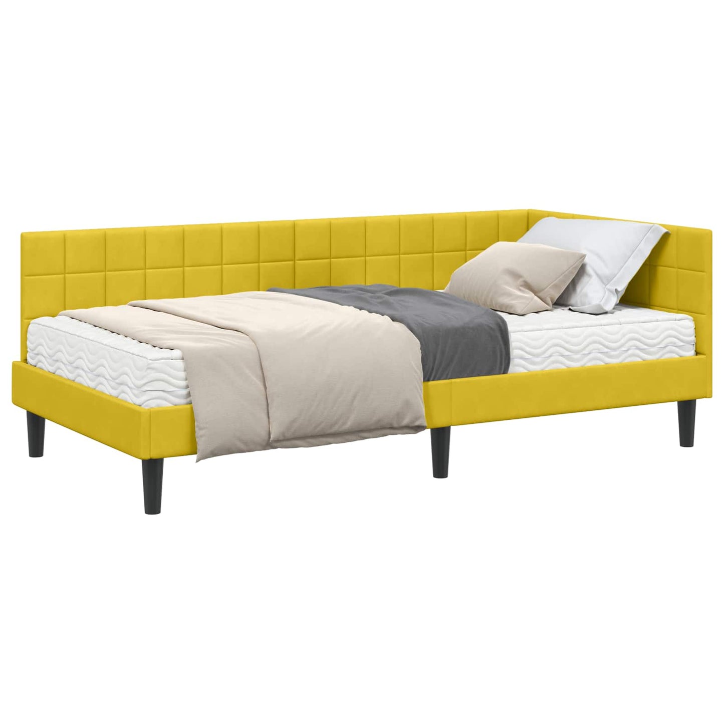 vidaXL Eckbettgestell mit Matratze mit Kopfteil 2 pcs Gelb Samt