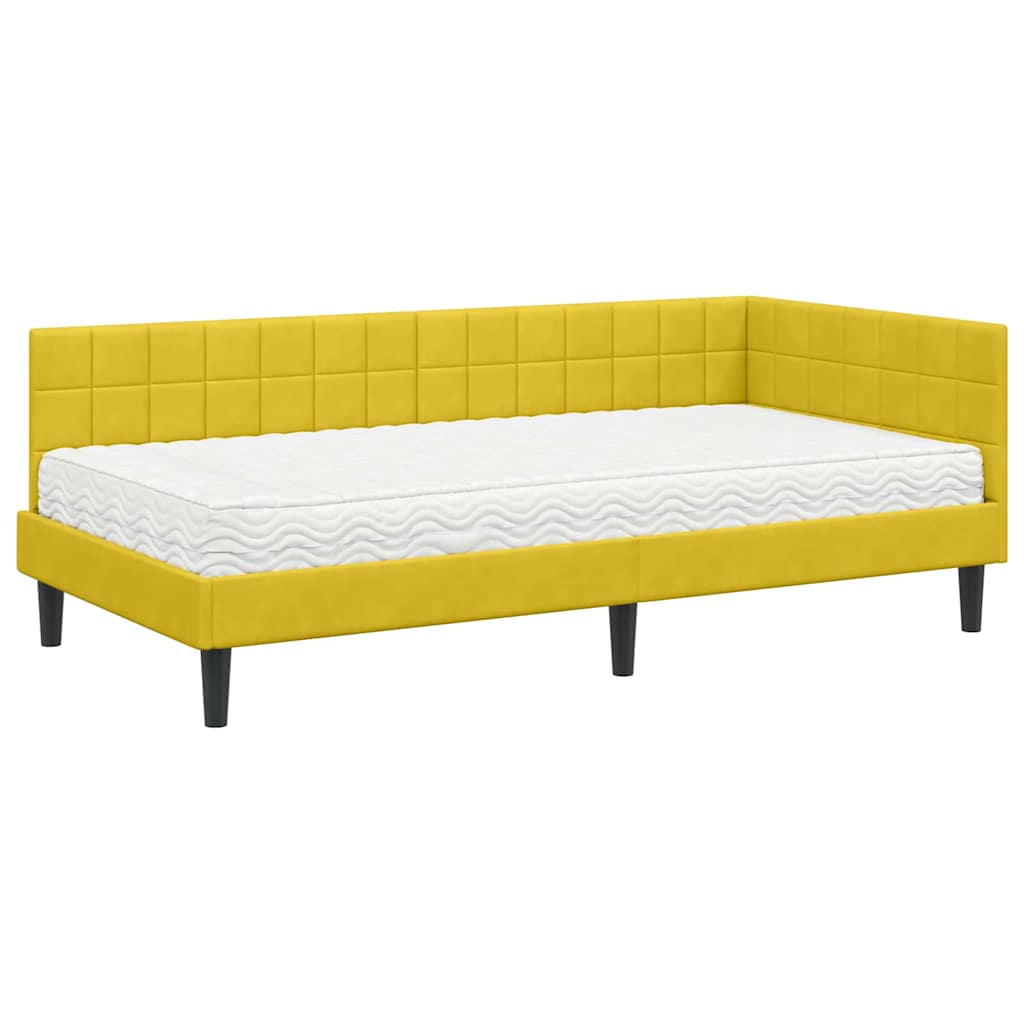 vidaXL Eckbettgestell mit Matratze mit Kopfteil 2 pcs Gelb Samt