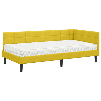 vidaXL Eckbettgestell mit Matratze mit Kopfteil 2 pcs Gelb Samt