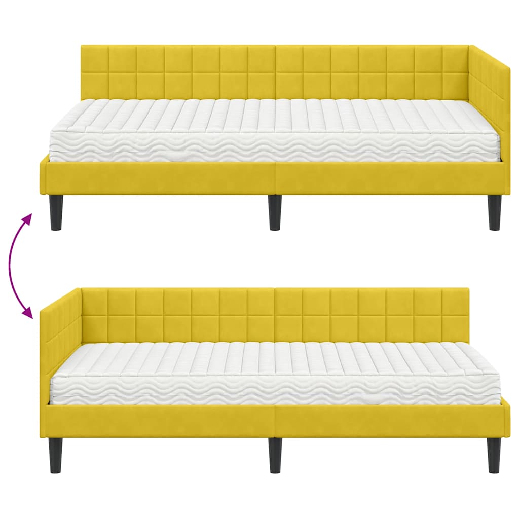 vidaXL Eckbettgestell mit Matratze mit Kopfteil 2 pcs Gelb Samt