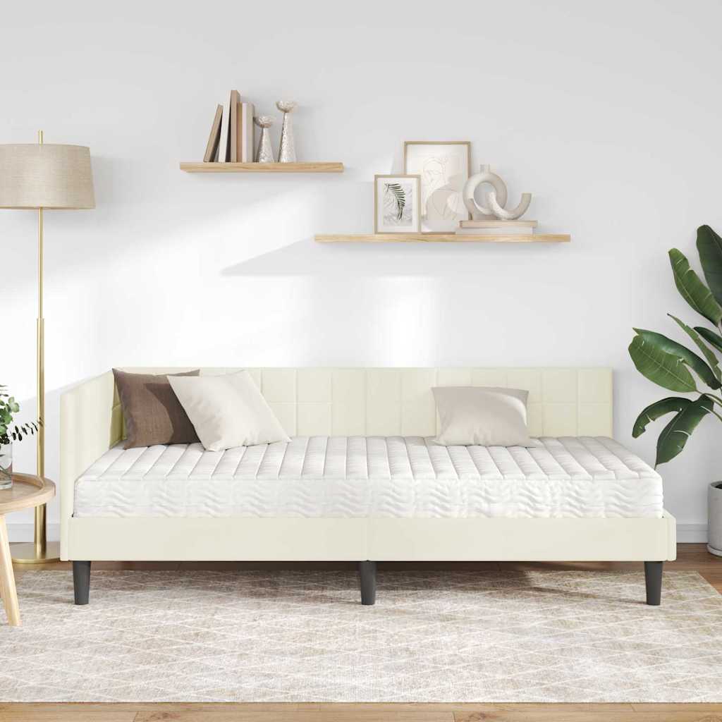 vidaXL Eckbettgestell mit Matratze mit Kopfteil 2 pcs Creme Samt