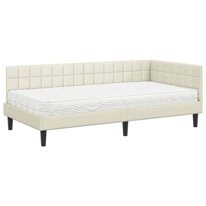 vidaXL Eckbettgestell mit Matratze mit Kopfteil 2 pcs Creme Samt