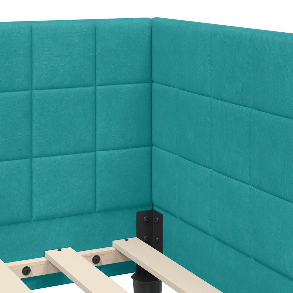 vidaXL Eckbettgestell mit Matratze mit Kopfteil 2 pcs Türkis Samt