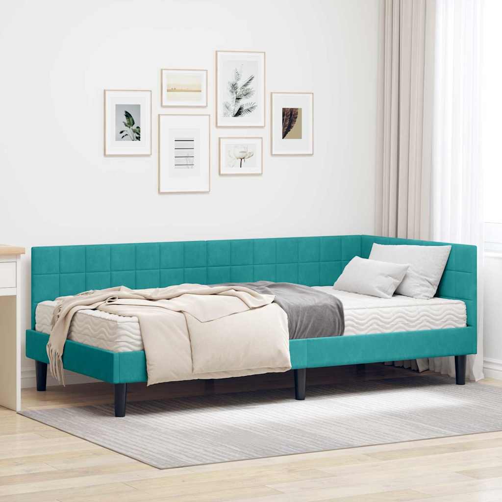 vidaXL Eckbettgestell mit Matratze mit Kopfteil 2 pcs Türkis Samt
