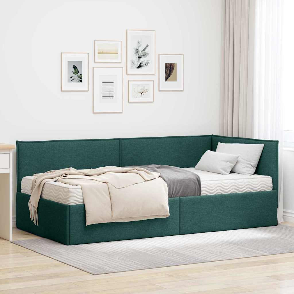 vidaXL Eckbettgestell mit Matratze mit Kopfteil 2 pcs Grün Samt