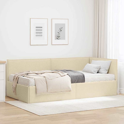 vidaXL Eckbettgestell mit Matratze mit Kopfteil 2 pcs Creme Samt
